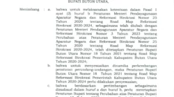 PENGUMUMAN Peraturan Bupati Buton Utara Nomor 25 Tahun  2023 Tentang Road Map Reformasi Birokrasi Pemerintah Kabupaten Buton Utara Tahun 2020-2024